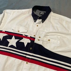 Roper Shirt Mens XL White Western USA Stars Stripes Cowboy Rodeo